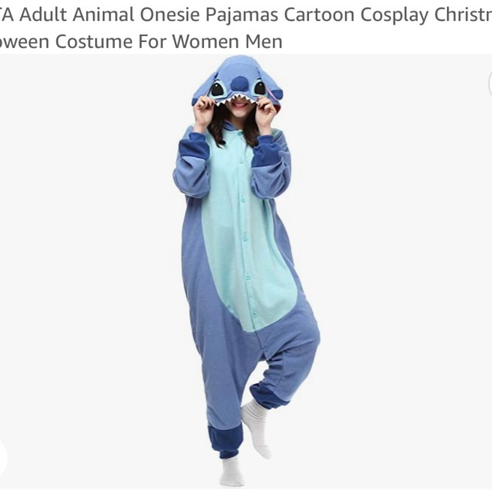 Adult Stitch Onesie Pajama/Costume with soft paw claw slippers. One size.